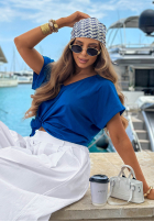 Tricou z dekoltem w serek Sea Sailing bluemarin