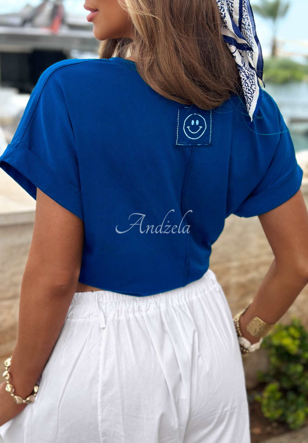 Tricou din bumbac cu decolteu în V Sea Sailing