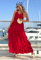 Wiskozowa Rochie maxi na ramiączkach z falbankami Sunny Twist albă