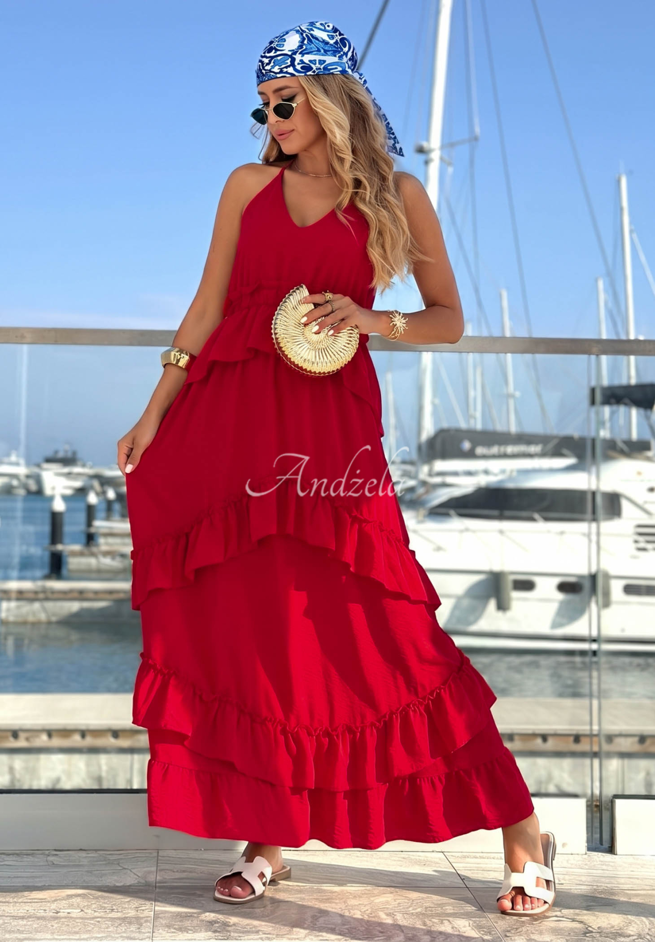 Rochie maxi din viscoză cu volănașe Sunny Twist
