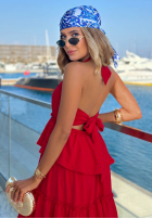 Wiskozowa Rochie maxi na ramiączkach z falbankami Sunny Twist albă