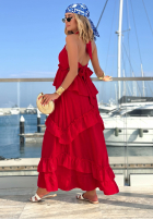 Wiskozowa Rochie maxi na ramiączkach z falbankami Sunny Twist albă