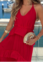Wiskozowa Rochie maxi na ramiączkach z falbankami Sunny Twist albă