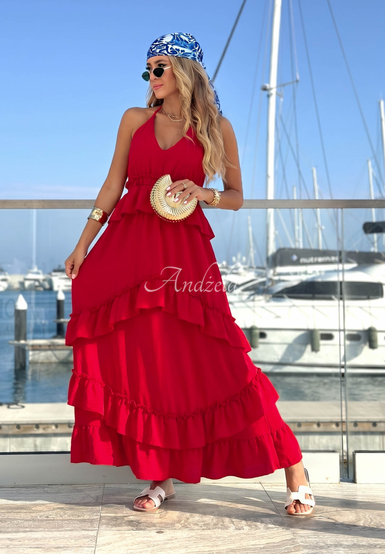 Rochie maxi din viscoză cu volănașe Sunny Twist