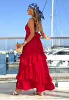 Wiskozowa Rochie maxi na ramiączkach z falbankami Sunny Twist albă