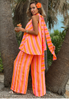 Top  w kolorowe paski Sunny Charm portocaliu