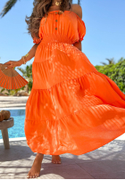 Rochie maxi z falbankami Paradise Sundown roz