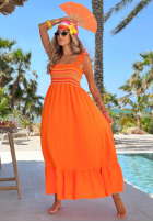 Haftowana Rochie maxi na ramiączkach z falbankami Paradise Sunrise albastră