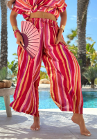 Compleu Tricou i Pantaloni wide leg w kolorowe paski Water Rainbow pomarańczowo-roz