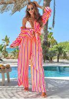 Compleu Cămașă i Pantaloni w paski Sunny Lines pomarańczowo-roz
