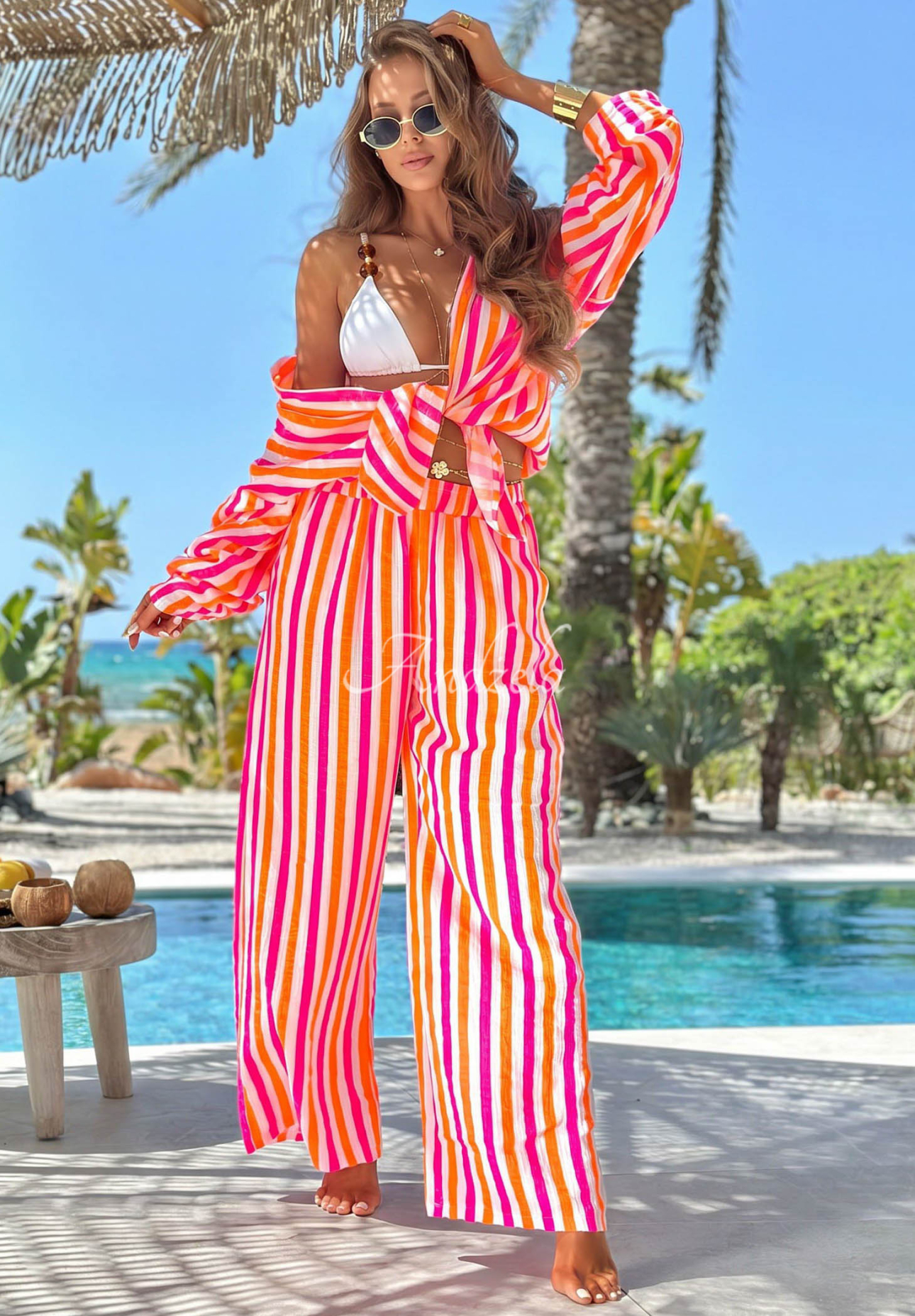 Compleu din bumbac cu cămașă și pantaloni cu dungi Summer Candy