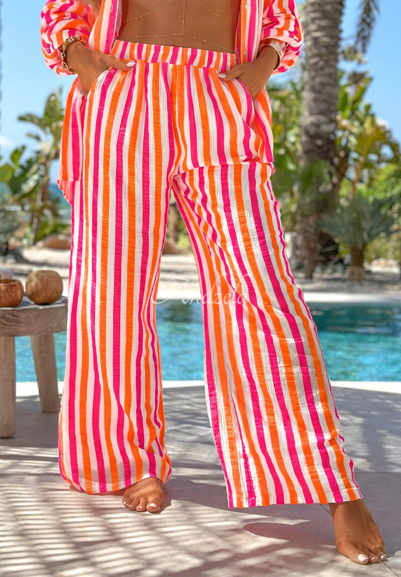 Compleu din bumbac cu cămașă și pantaloni cu dungi Summer Candy