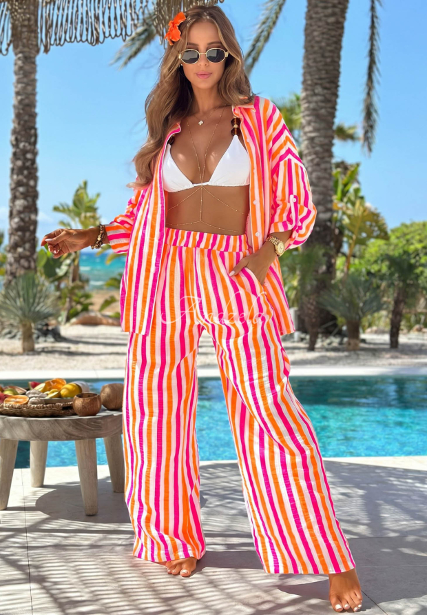 Compleu din bumbac cu cămașă și pantaloni cu dungi Summer Candy