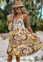 Wzorzysta Rochie na ramiączkach z ażurową górą Oahu Island ciocolatie