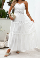 Rochie maxi na ramiączkach z koronką boho Sun Sorella albă