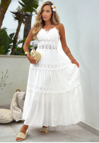 Rochie maxi na ramiączkach z koronką boho Sun Sorella albă