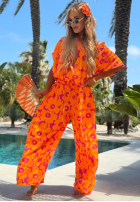 Compleu Cămașă i Pantaloni wide leg w kwiaty Haiti Flora pomarańczowo-fucsia