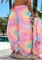 Compleu Cămașă i Pantaloni wide leg  tie dye Pastel Tropics różowo-violet