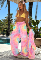 Compleu Cămașă i Pantaloni wide leg  tie dye Pastel Tropics różowo-violet