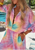 Compleu Cămașă i Pantaloni wide leg  tie dye Pastel Tropics różowo-violet