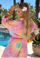 Compleu Cămașă i Pantaloni wide leg  tie dye Pastel Tropics różowo-violet