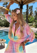 Compleu Cămașă i Pantaloni wide leg  tie dye Pastel Tropics różowo-violet
