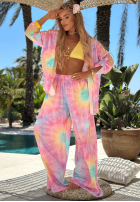 Compleu din viscoză cu cămașă și pantaloni wide leg tie dye Pastel Tropics