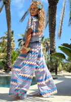Compleu Tricou i Pantaloni wide leg cu modele Colorful Waves albastru