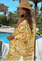 Satynowy Compleu Cămașă i Pantaloni wide leg Golden Mare biało-aurii