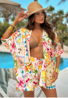 Kwiecisty Compleu Cămașă i krótkie spodenki Fruity Hawaii Alb