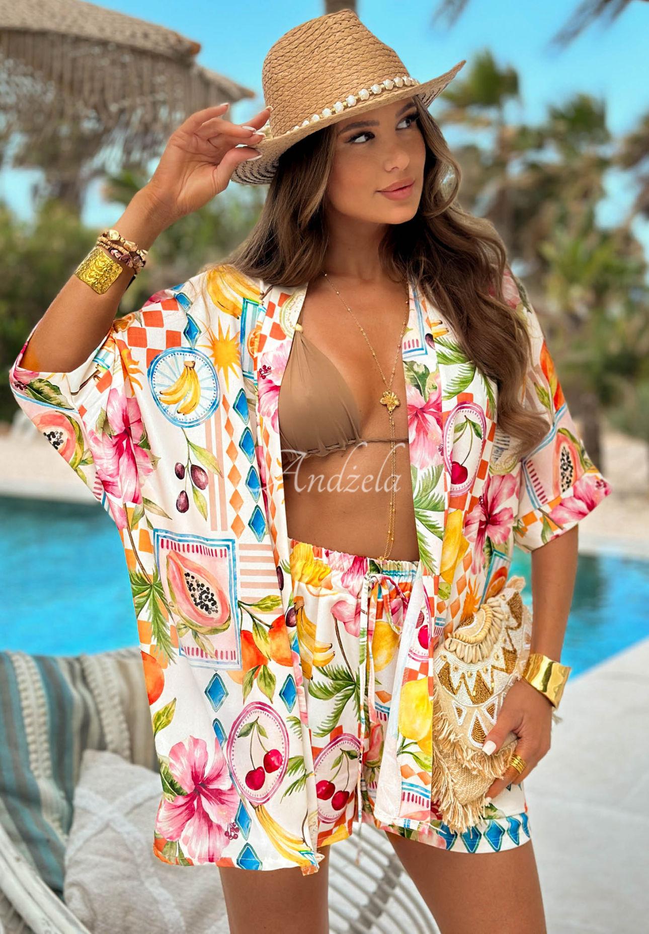 Set cu imprimeuri, cămașă și pantaloni scurți Fruity Hawaii