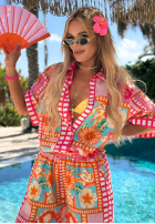 Wzorzysty Compleu Cămașă i Pantaloni wide leg Sweet Paradise roz