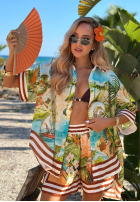 Krótkie din material textil spodenki w egzotyczne wzory Tropical Paradise błękitno-verde