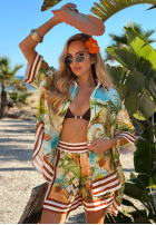 Asymetryczna Cămașă w egzotyczne wzory Tropical Paradise błękitno-verde