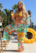 Wzorzysty Compleu Cămașă i Pantaloni wide leg Aloha Paradise biało-galbene
