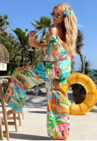 Wzorzysty Compleu Cămașă i Pantaloni wide leg Aloha Paradise biało-galbene