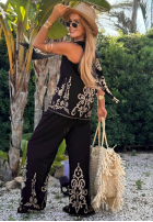 Wzorzysty Compleu Top  i Pantaloni wide leg Palm Residence bluemarin