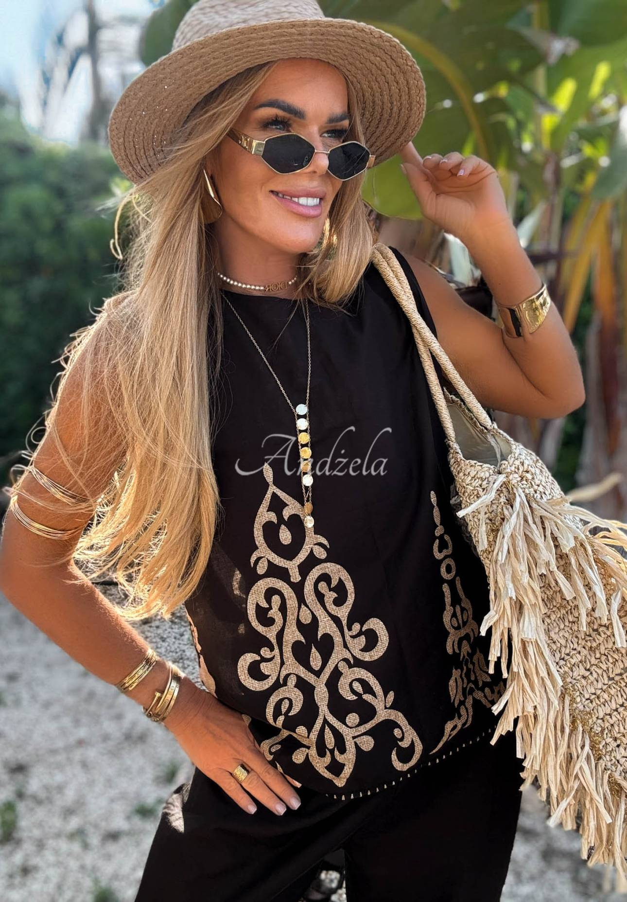 Set cu imprimeu din bumbac cu Top  și pantaloni wide leg Palm Residence