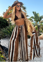 Compleu Cămașă i Pantaloni wide leg w paski Trinidad Sun biało-camel