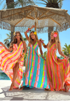 Rochie maxi na ramiączkach w kolorowe wzory Island Fantasy mokka