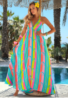 Rochie maxi na ramiączkach w kolorowe wzory Island Fantasy mokka