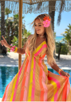 Rochie maxi na ramiączkach w kolorowe wzory Island Fantasy mokka
