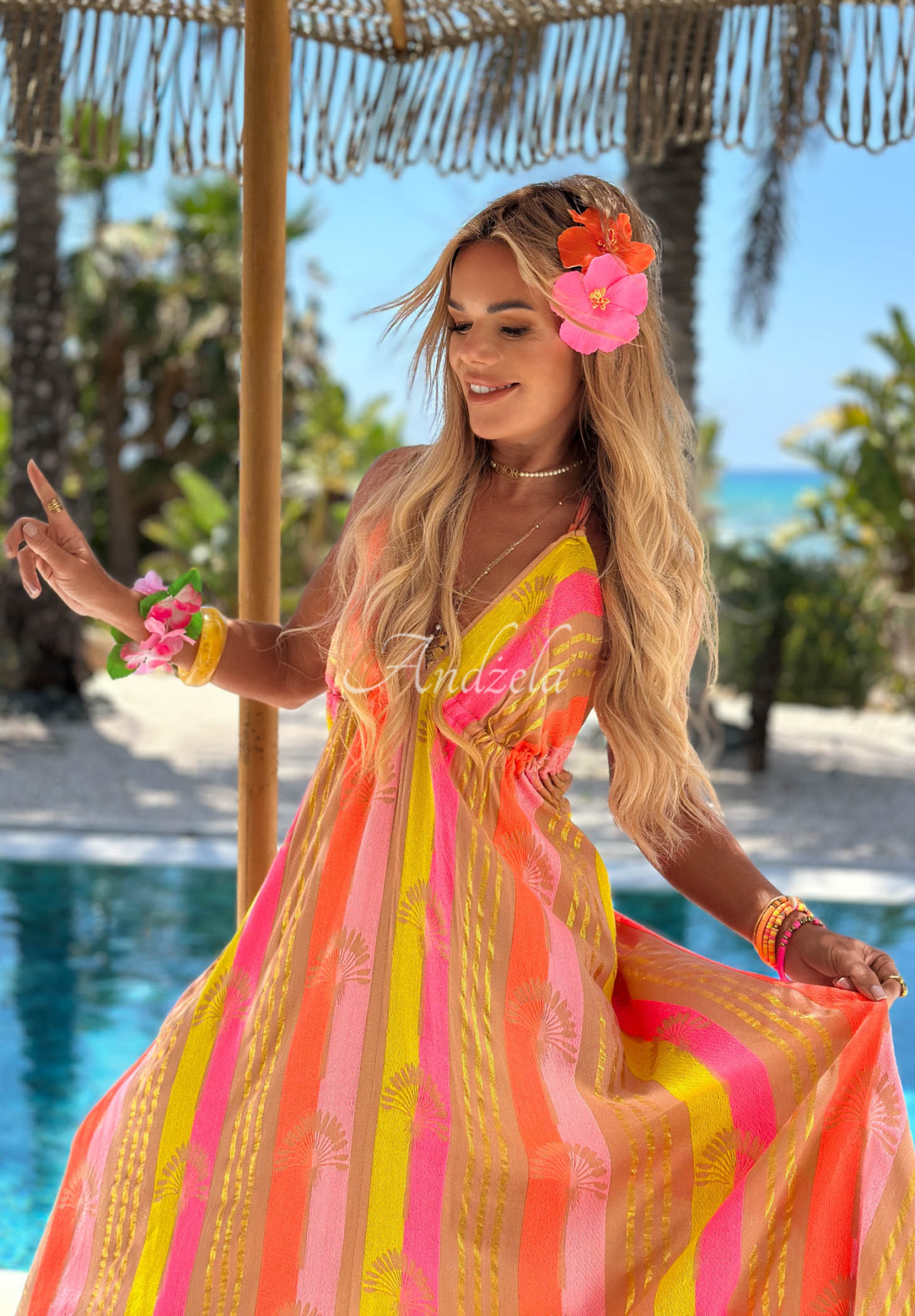 Rochie din bumbac cu imprimeuri colorate Island Fantasy