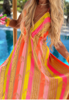 Rochie maxi na ramiączkach w kolorowe wzory Island Fantasy mokka