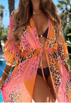 Długa narzutka plażowa cu model tip panteră Paradise różowo-portocalie