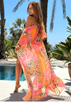 Długa narzutka plażowa cu model tip panteră Paradise różowo-portocalie