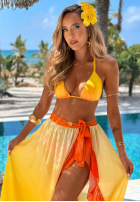 Compleu kostium kąpielowy bikini i pareo z falbankami Aloha Sunset żółto-portocaliu
