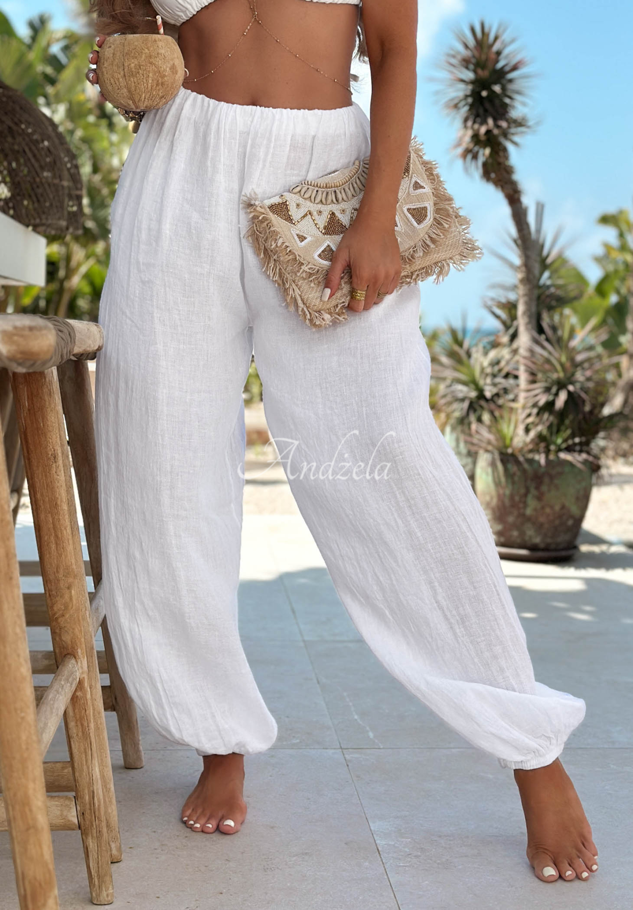 Pantaloni harem din in cu elastic Sun Outfit