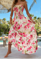 Kwiecista Rochie maxi bez ramiączek Sun Bloom albă