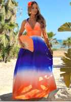 Rochie maxi na ramiączkach ombre Jamaica Bay kobaltowo-portocalie